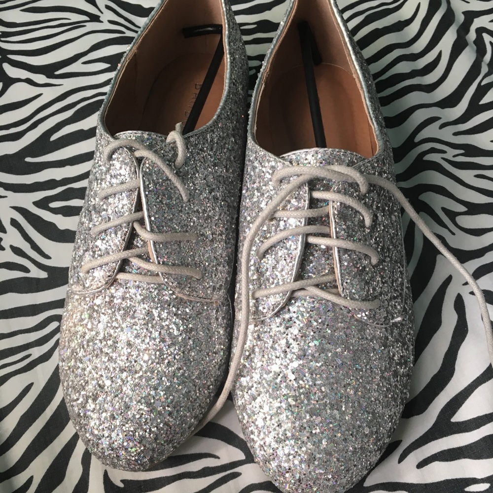 Silver Glitter Oxfords.